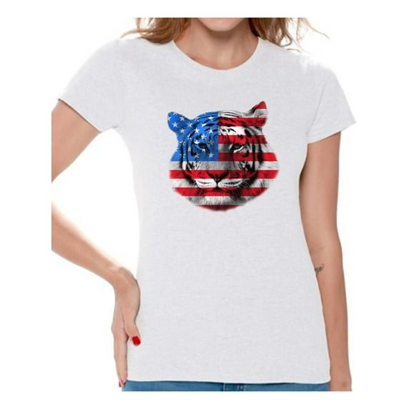 Awkward Styles Women's USA Flag Tiger Patriotic Graphic T-shirt Tops Independence Day Gift 4th of July