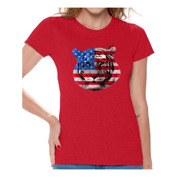 Awkward Styles Women's USA Flag Tiger Patriotic Graphic T-shirt Tops Independence Day Gift 4th of July