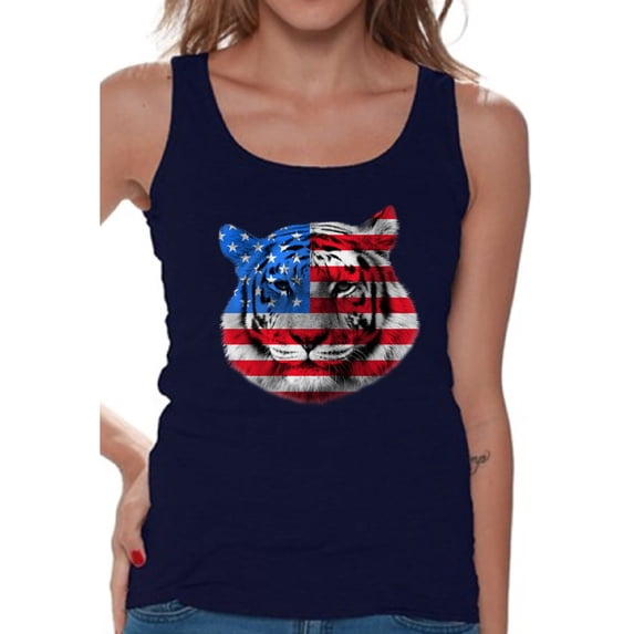 Awkward Styles Women's USA Flag Tiger Patriotic Graphic Tank Tops Independence Day Gift 4th of July