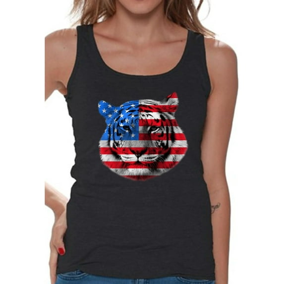 Awkward Styles Women's USA Flag Tiger Patriotic Graphic Tank Tops Independence Day Gift 4th of July