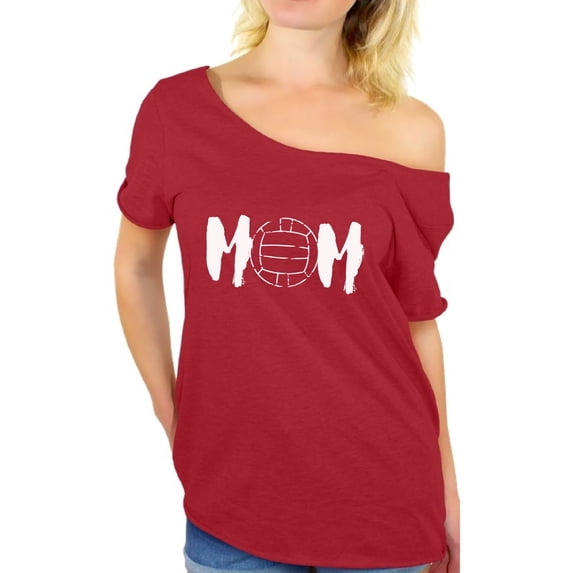 Awkward Styles Women's Volleyball MOM Sport Mom Graphic Off Shoulder Tops T-shirt White Mother's Day Gift