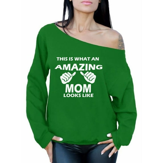 Awkward Styles Women's What An Amazing Mom Looks Like Graphic Off Shoulder Tops Oversized Sweatshirt