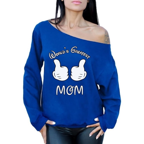 Awkward Styles Women's World`s Greatest Mom Graphic Off Shoulder Tops Oversized Sweatshirt Mothering Mother's Day