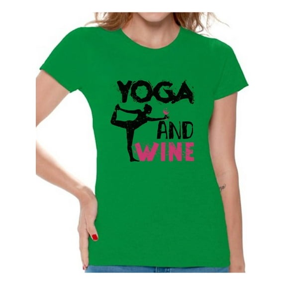 Awkward Styles Women's Yoga and Wine Graphic T-shirt Tops Workout Top