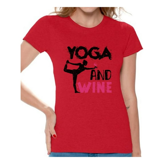 Awkward Styles Women's Yoga and Wine Graphic T-shirt Tops Workout Top