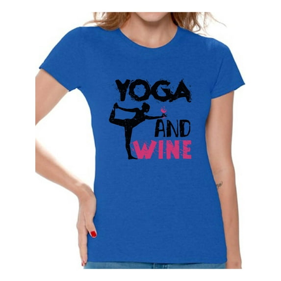 Awkward Styles Women's Yoga and Wine Graphic T-shirt Tops Workout Top