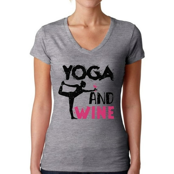 Awkward Styles Women's Yoga and Wine V-neck T-shirt Workout Top