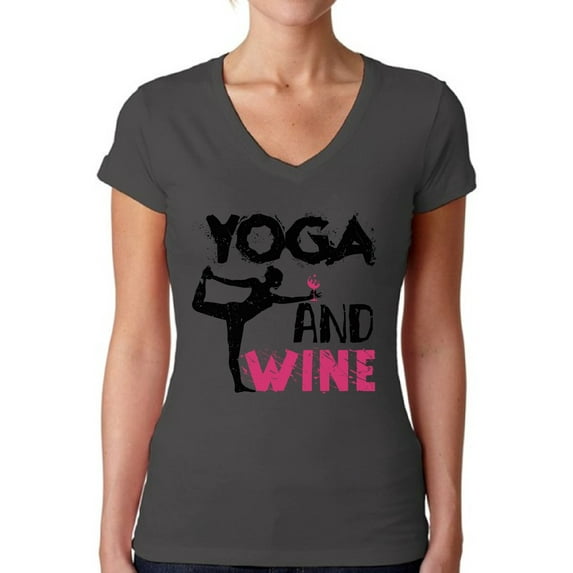 Awkward Styles Women's Yoga and Wine V-neck T-shirt Workout Top