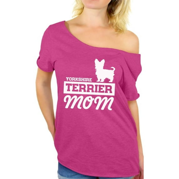 Awkward Styles Women's Yorkshire Terrier Mom Graphic Off Shoulder Tops T-shirt Yorkie Mom