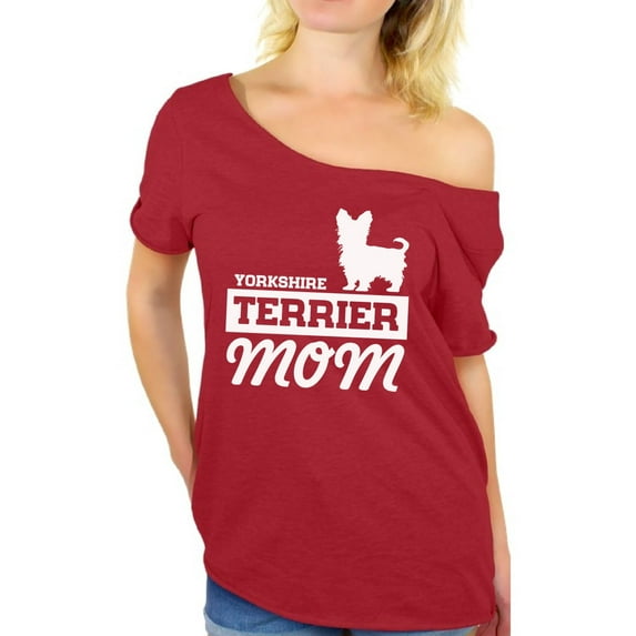 Awkward Styles Women's Yorkshire Terrier Mom Graphic Off Shoulder Tops T-shirt Yorkie Mom
