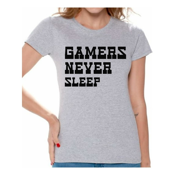 Awkward Styles Womens Graphic Shirts Women's Graphic T-shirts Women's Graphic Tees for Sarcastic Funny Humor Gamers Never Sleep Shirt Womens Novelty Geek Shirts