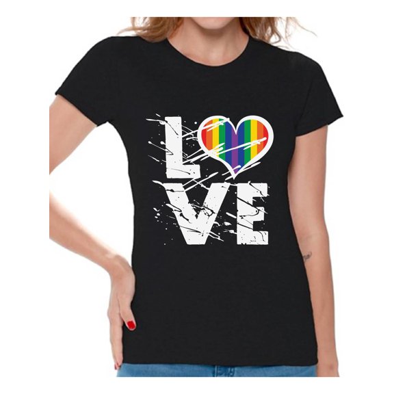Awkward Styles Womens Love Graphic Tshirt Tops Love Rainbow Heart Graphic Tshirt Tops LGBTQ Pride Shirts for Women Rainbow Flag Shirt