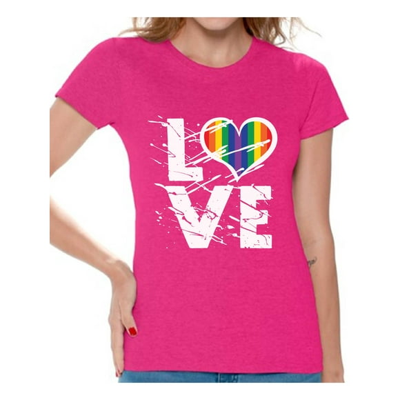 Awkward Styles Womens Love Graphic Tshirt Tops Love Rainbow Heart Graphic Tshirt Tops LGBTQ Pride Shirts for Women Rainbow Flag Shirt