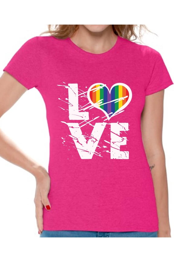 Womens Love Graphic Tshirt Tops Love Rainbow Heart Graphic Tshirt Tops LGBTQ Pride Shirts for Women Rainbow Flag Shirt