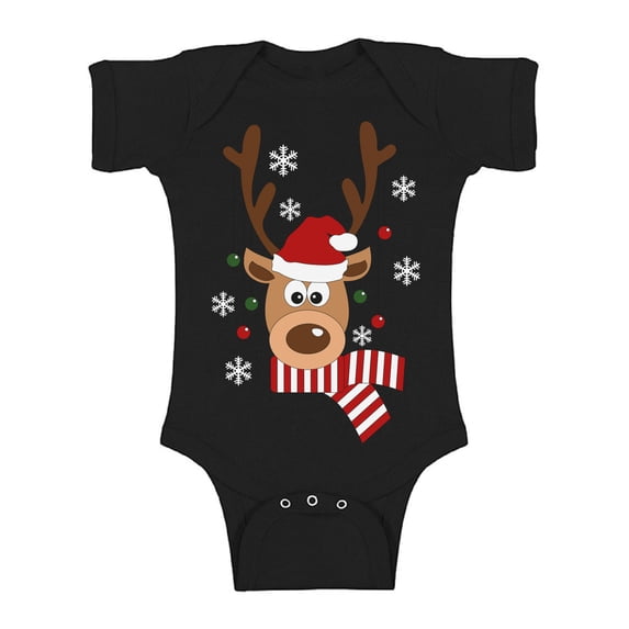 Awkward Styles Xmas Baby Outfit Bodysuit Deer in Red Xmas Hat Romper