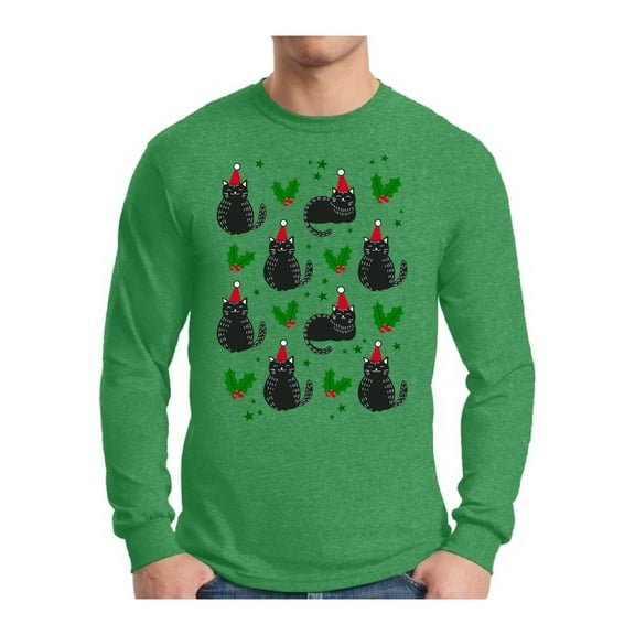 Awkward Styles Xmas Cat Christmas Sweater Long Sleeve T-shirt For Men