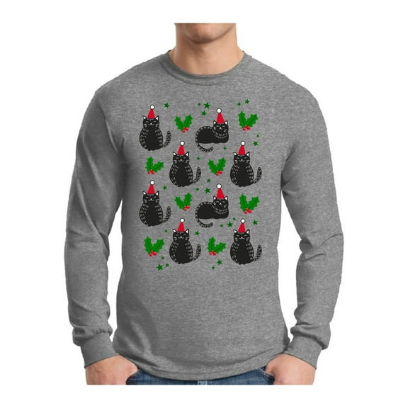 Awkward Styles Xmas Cat Christmas Sweater Long Sleeve T-shirt For Men