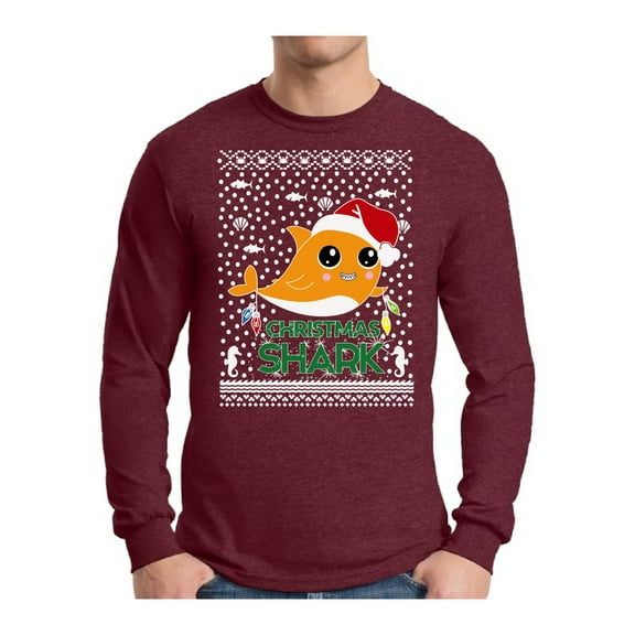 Awkward Styles Xmas Cute Shark Christmas Sweater Long Sleeve T-shirt For Men
