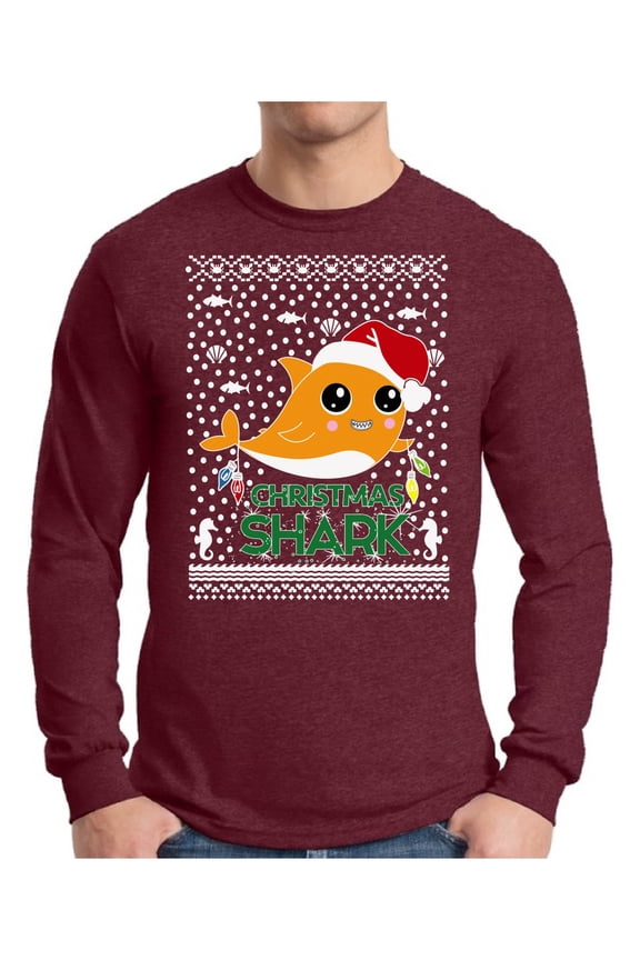 Xmas Cute Shark Christmas Sweater Long Sleeve T-shirt For Men