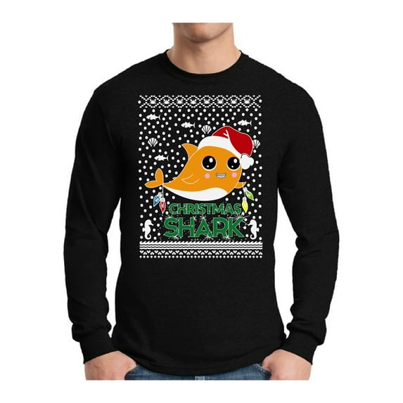 Awkward Styles Xmas Cute Shark Christmas Sweater Long Sleeve T-shirt For Men