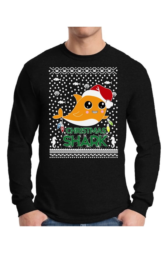 Xmas Cute Shark Christmas Sweater Long Sleeve T-shirt For Men