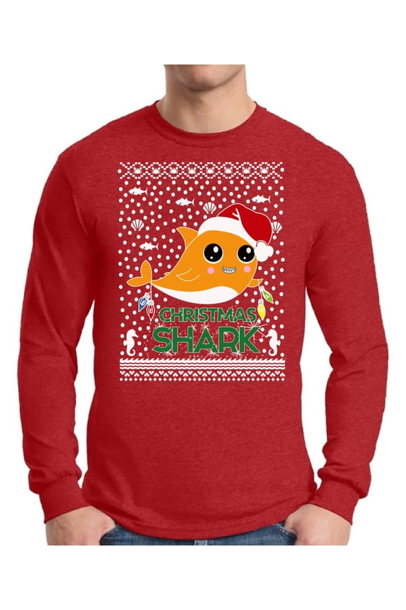 Xmas Cute Shark Christmas Sweater Long Sleeve T-shirt For Men