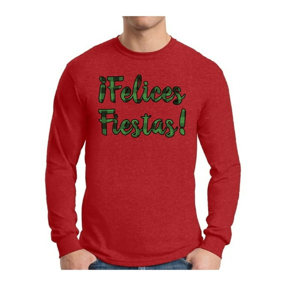 Awkward Styles Xmas Felices Fiestas Plaid Christmas Sweater Long Sleeve T-shirt For Men