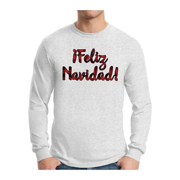 Awkward Styles Xmas Feliz Navidad Plaid Christmas Sweater Long Sleeve T-shirt For Men