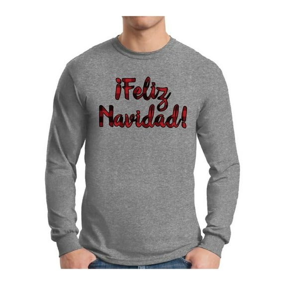 Awkward Styles Xmas Feliz Navidad Plaid Christmas Sweater Long Sleeve T-shirt For Men