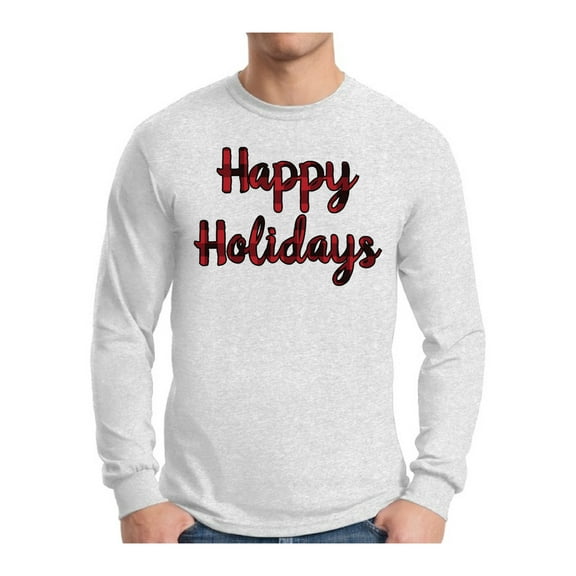 Awkward Styles Xmas Happy Holidays Plaid Christmas Sweater Long Sleeve T-shirt For Men