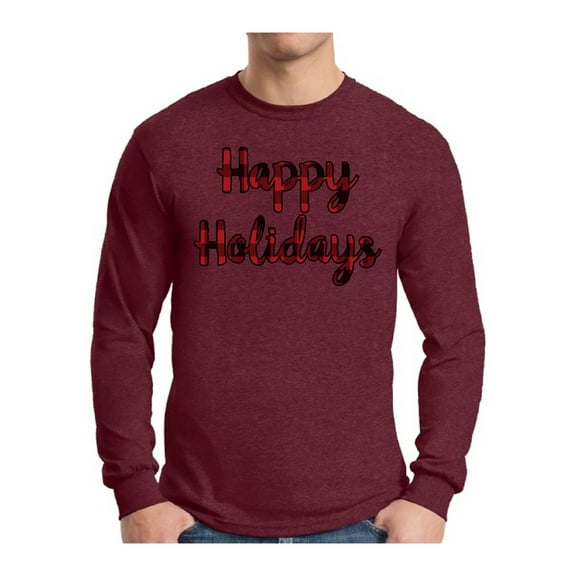 Awkward Styles Xmas Happy Holidays Plaid Christmas Sweater Long Sleeve T-shirt For Men