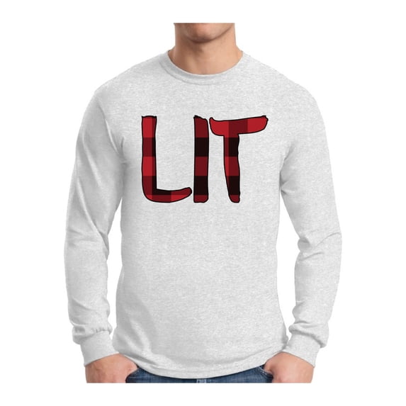 Awkward Styles Xmas Lit Plaid Christmas Sweater Long Sleeve T-shirt For Men