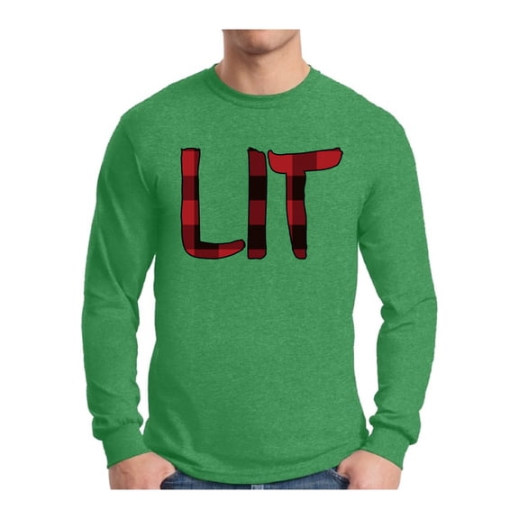 Awkward Styles Xmas Lit Plaid Christmas Sweater Long Sleeve T-shirt For Men