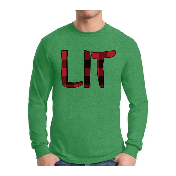 Awkward Styles Xmas Lit Plaid Christmas Sweater Long Sleeve T-shirt For Men