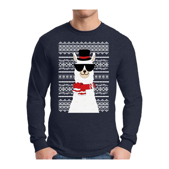 Awkward Styles Xmas Llama Ugly Christmas Sweater Long Sleeve T-shirt For Men