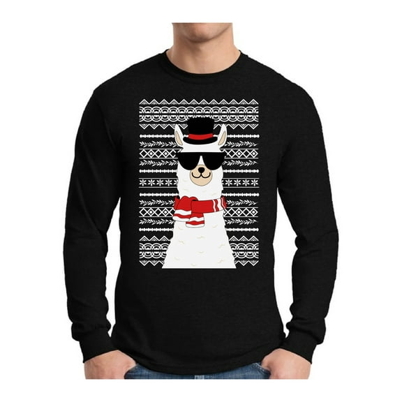 Awkward Styles Xmas Llama Ugly Christmas Sweater Long Sleeve T-shirt For Men