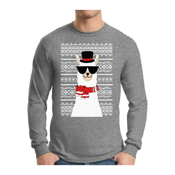 Awkward Styles Xmas Llama Ugly Christmas Sweater Long Sleeve T-shirt For Men