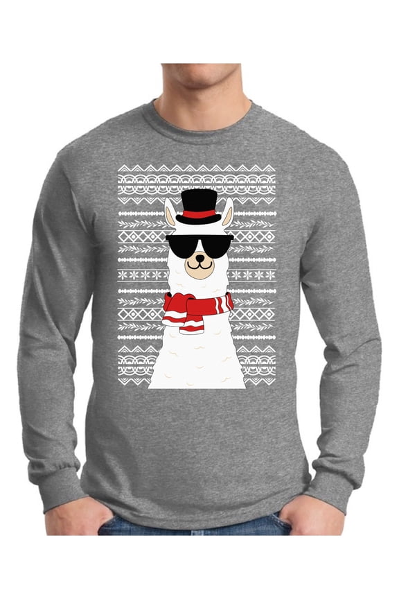 Xmas Llama Ugly Christmas Sweater Long Sleeve T-shirt For Men