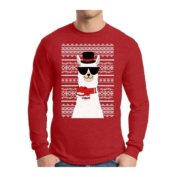 Awkward Styles Xmas Llama Ugly Christmas Sweater Long Sleeve T-shirt For Men
