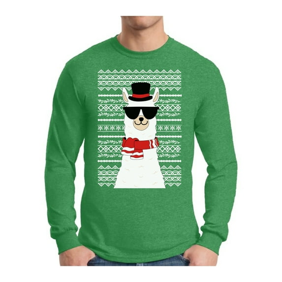 Awkward Styles Xmas Llama Ugly Christmas Sweater Long Sleeve T-shirt For Men