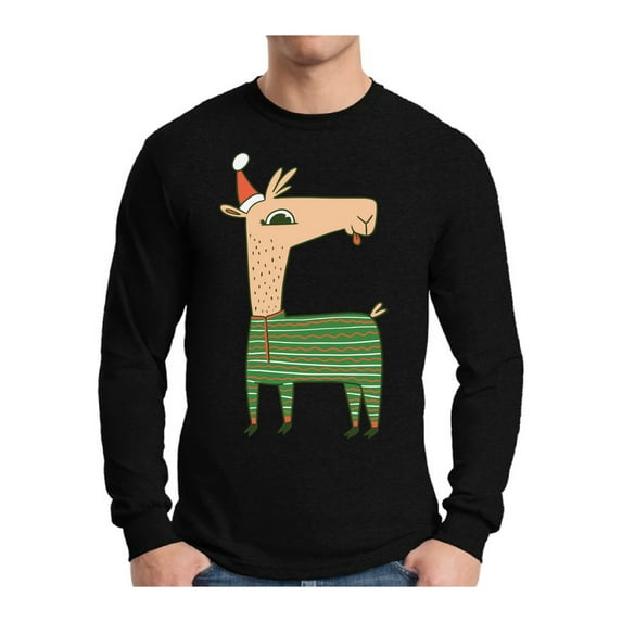Awkward Styles Xmas Llama in Santa's Hat Funny Pattern Christmas Sweater Long Sleeve T-Shirt for Men