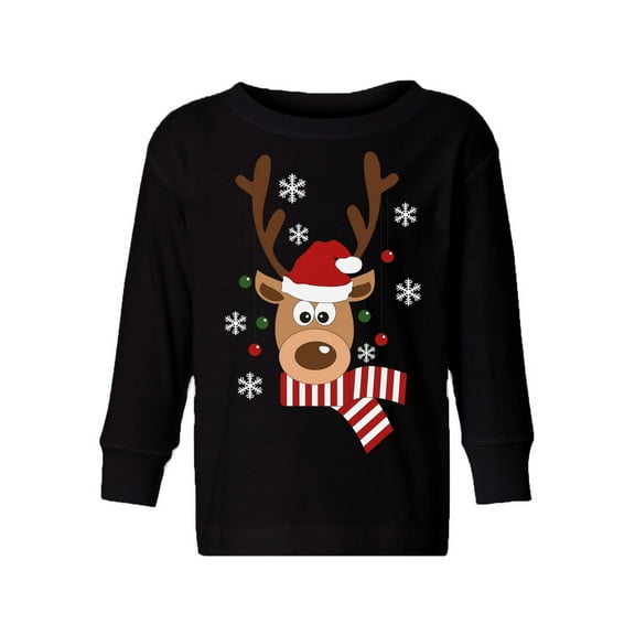 Awkward Styles Xmas Long Sleeve Shirt for Girls Boys Deer in Red Xmas Hat Shirt