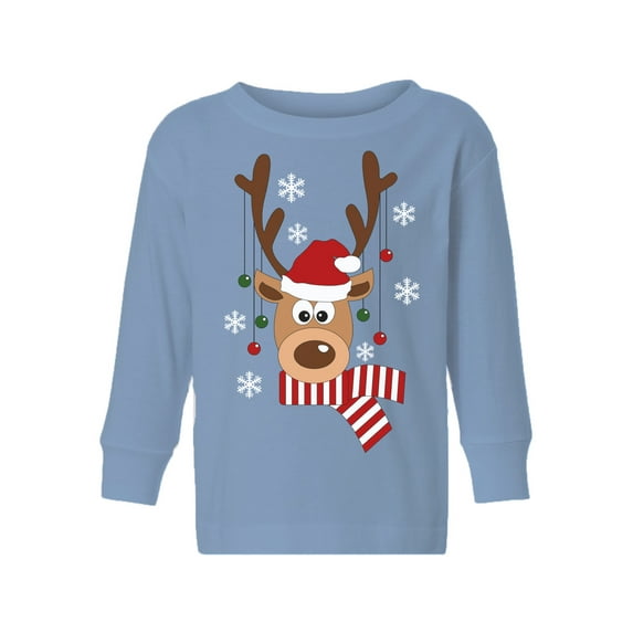 Awkward Styles Xmas Long Sleeve Shirt for Girls Boys Deer in Red Xmas Hat Shirt