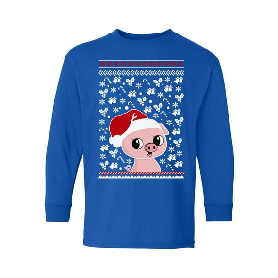 Awkward Styles Xmas Long Sleeve Shirt for Kids Youth Boys Girls Pig Christmas Pattern Shirt