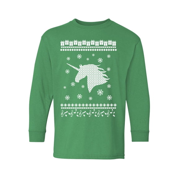 Awkward Styles Xmas Long Sleeve Shirt for Kids Youth Boys Girls White Christmas Unicorn Shirt