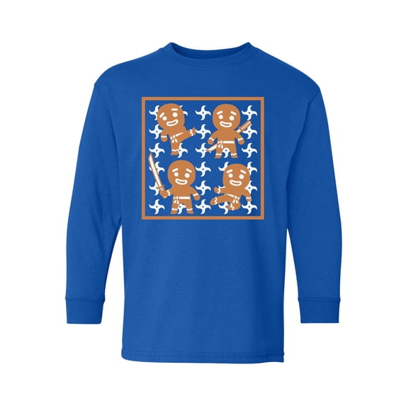 Awkward Styles Xmas Long Sleeve Shirt for Kids Youth Girls Boys Gingerbread Ninja Christmas Pattern Shirt