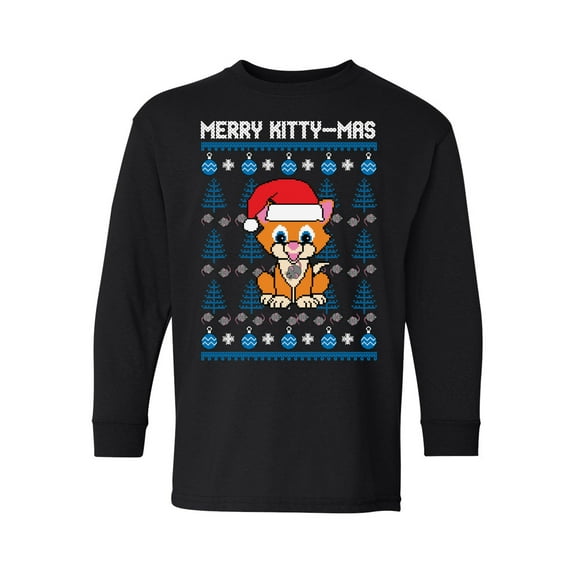 Awkward Styles Xmas Long Sleeve Shirt for Kids Youth Girls Boys Merry Christmas Kittymas Shirt