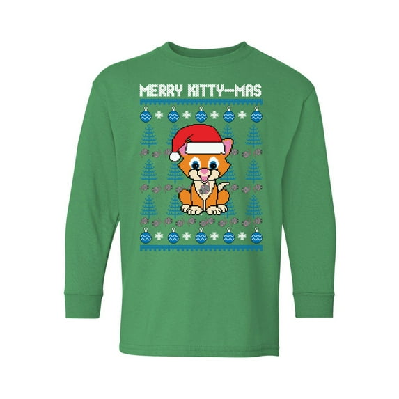 Awkward Styles Xmas Long Sleeve Shirt for Kids Youth Girls Boys Merry Christmas Kittymas Shirt