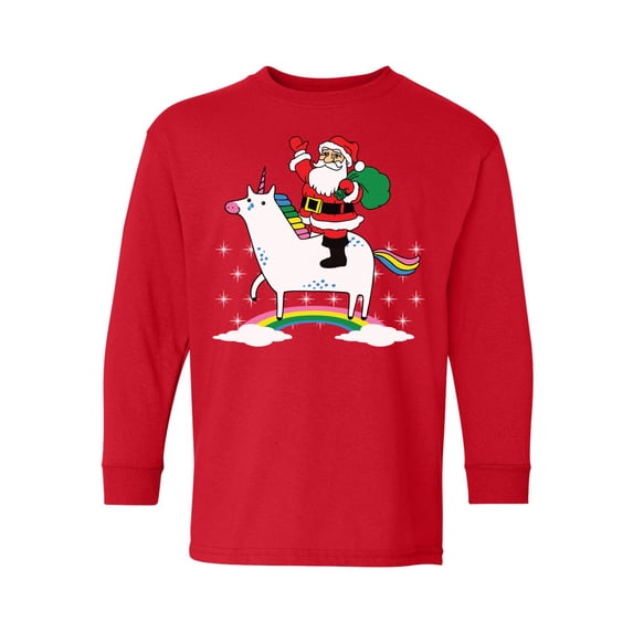 Awkward Styles Xmas Long Sleeve Shirt for Kids Youth Girls Boys Unicorn Santa Christmas Rainbow Shirt
