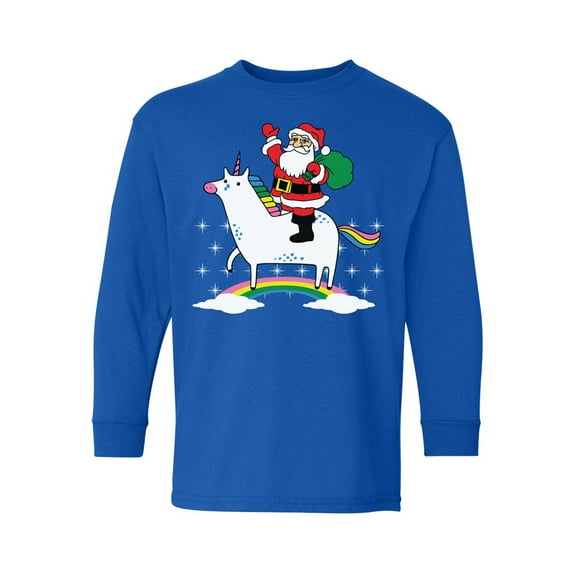 Awkward Styles Xmas Long Sleeve Shirt for Kids Youth Girls Boys Unicorn Santa Christmas Rainbow Shirt